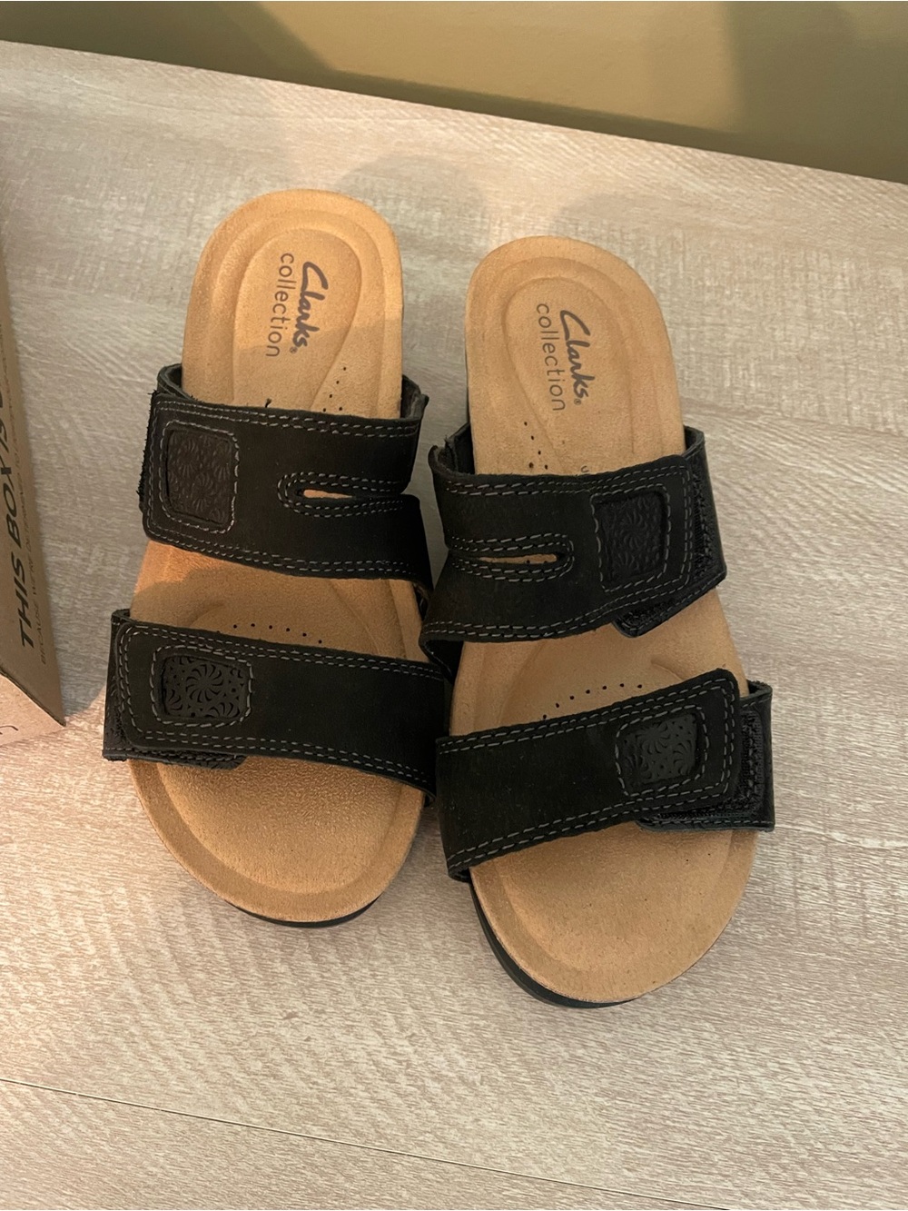 New Clarks Womens Leather sandals ladies Calenne Maye Black shoes sz 6 suede